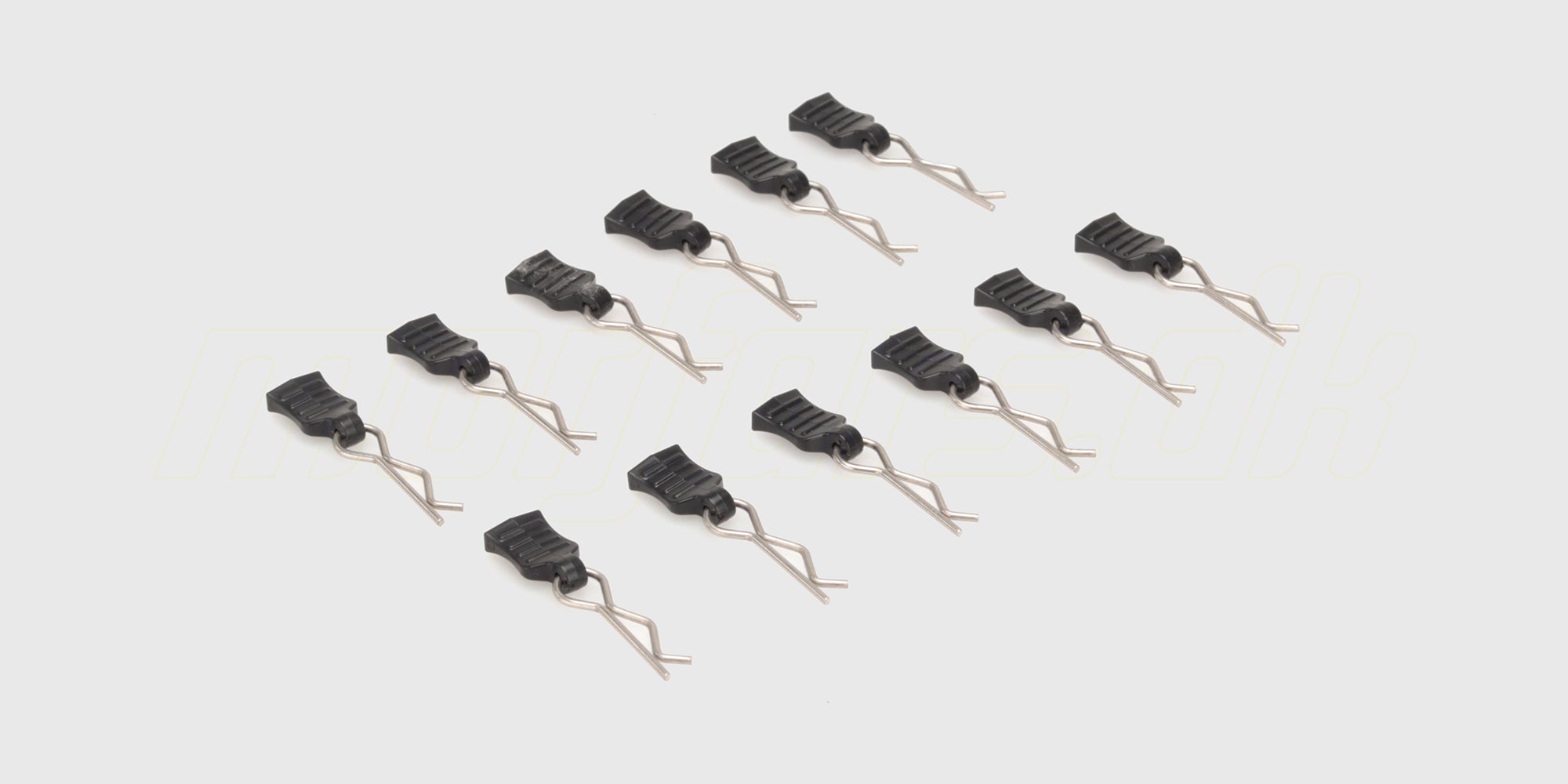 Sæt med 12 sølvfarvede Easy Body Clips i metal til MJX HyperGo fjernstyrede biler.