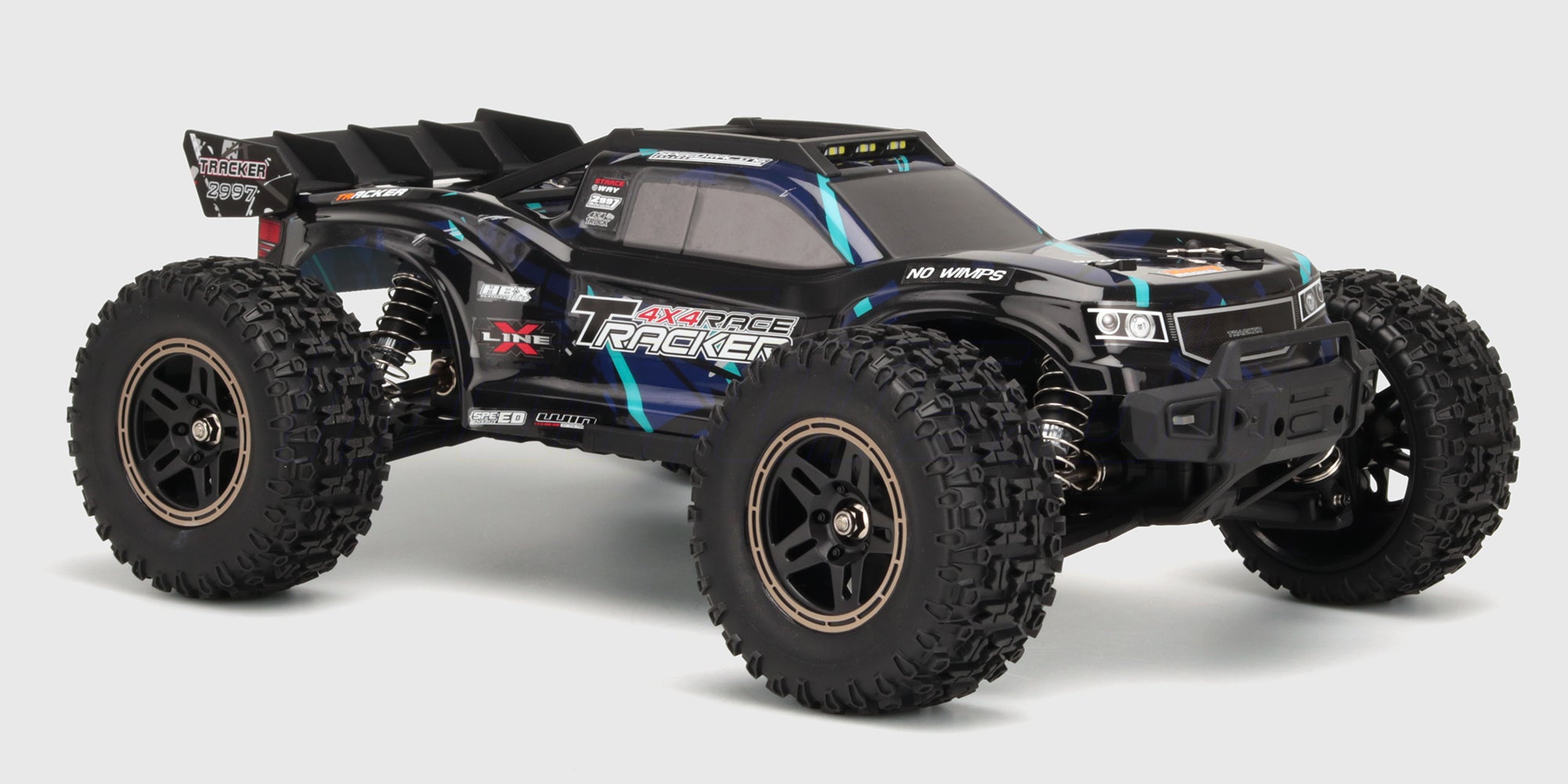 Tracker Brushless fjernstyret 4x4 monster truck set skråt forfra