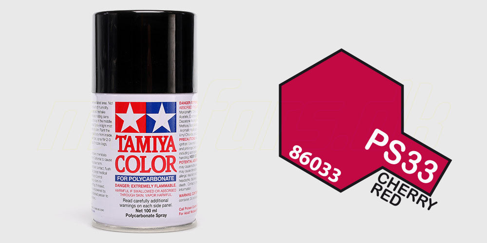 Tamiya Color PS-33 Cherry Red spraymaling til polycarbonate karrosserier på fjernstyrede biler.