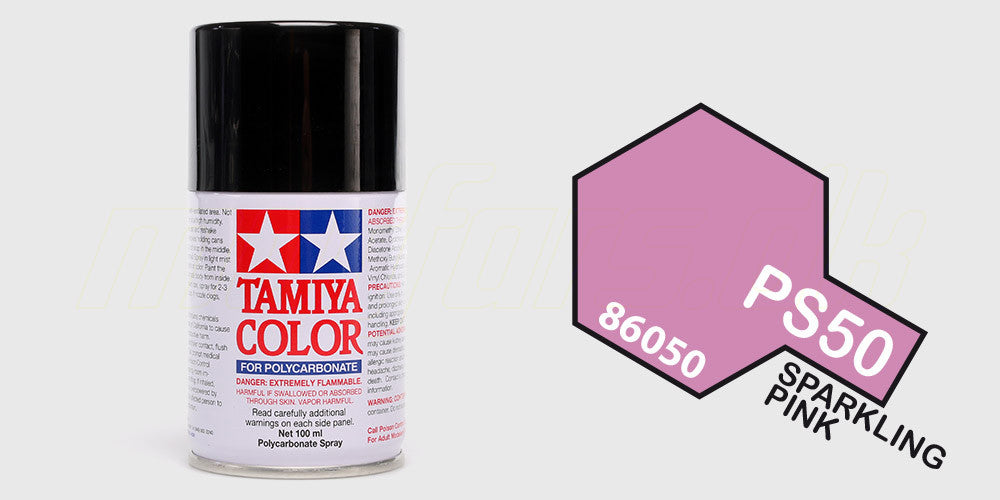 Tamiya PS-50 Sparkling Pink Alumite spraymaling til lakering af polycarbonat karosserier på RC biler.