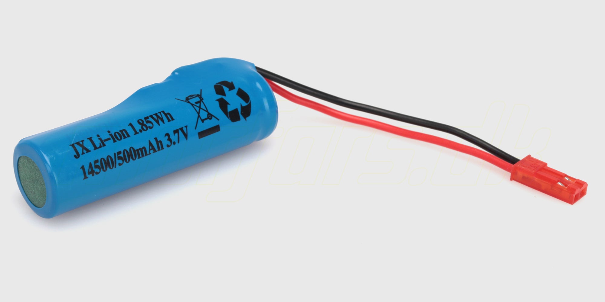 Blåt 14500 Li-ion 3,7V 500mAh batteri med hvidt JST-stik til fjernstyrede biler.