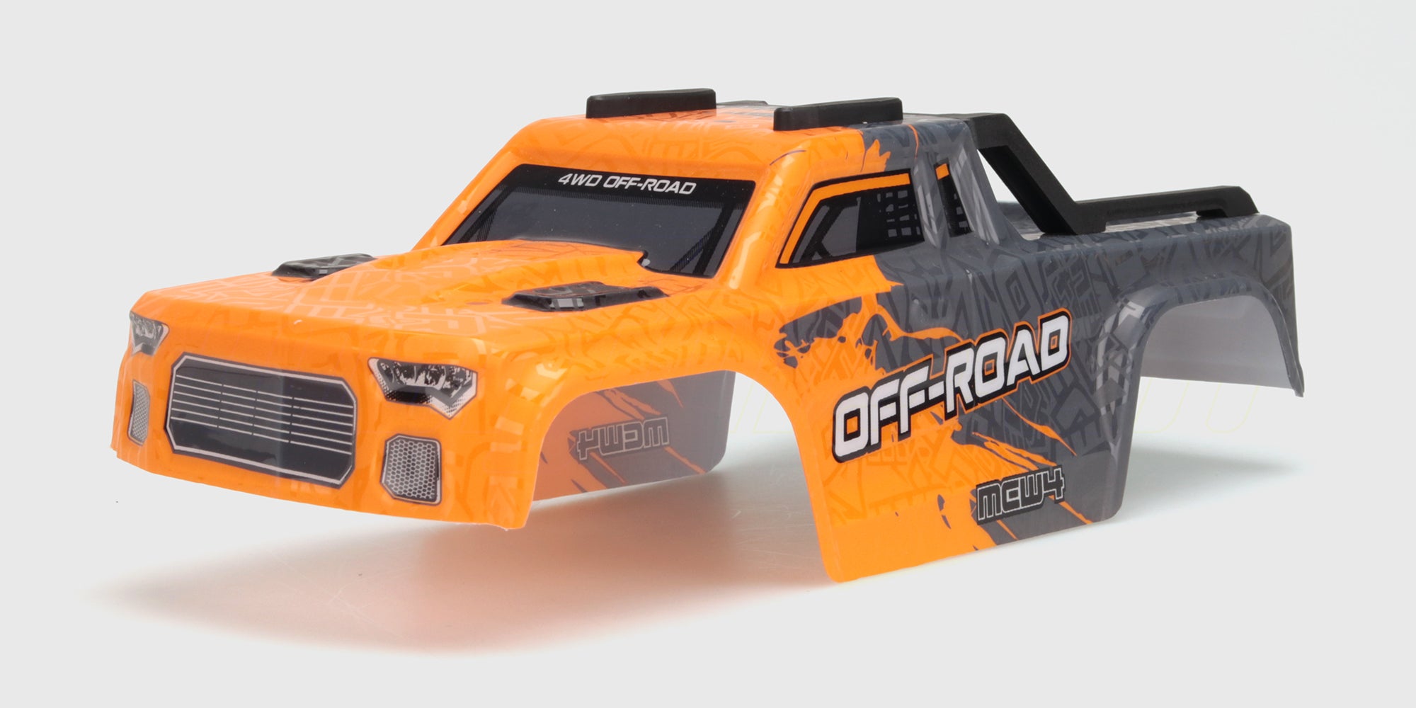 Sort/blå HyperGo Brushless SE karrosse med aerodynamisk design til fjernstyret monstertruck.