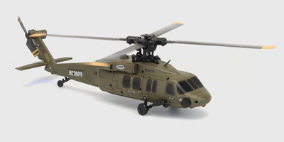 Rød og hvid Helikopter Top Hunter K200 med detaljerede rotorer og landingsstel til fjernstyret flyvning.