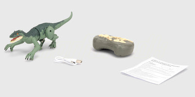 Lille farverig dæmon dinosaur legetøjsfigur i en gennemsigtig plastikæske med farverig emballage.