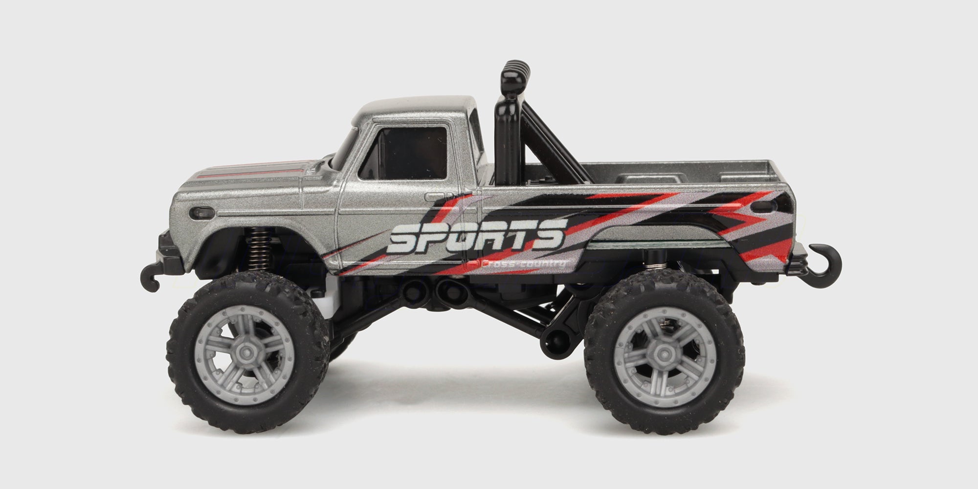 Grå Mini RC Car Pick-up set direkte fra siden på hvid baggrund
