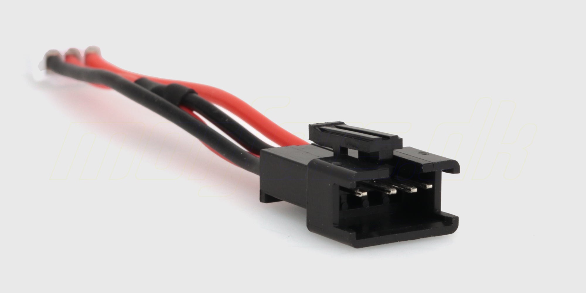 Sort 4-pin SMP ladeadapter med hvide stik og sort ledning til opladning af Hunter MT10 batterier.