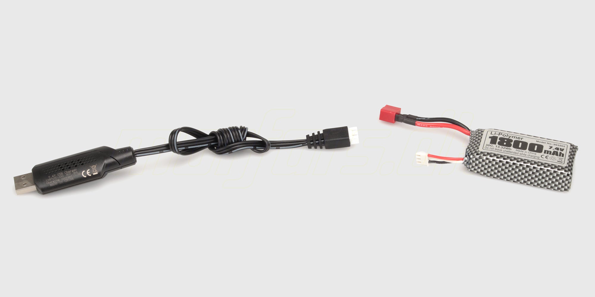 USB-oplader og 7,4 V 1800 mAh LiPo-batteri til Tracker Brushless