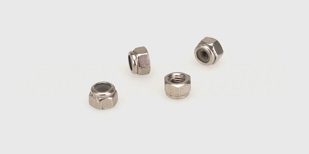 Blå Z06 M3 låsemøtrik i metal med nylonring til sikring af dele på en fjernstyret bil.