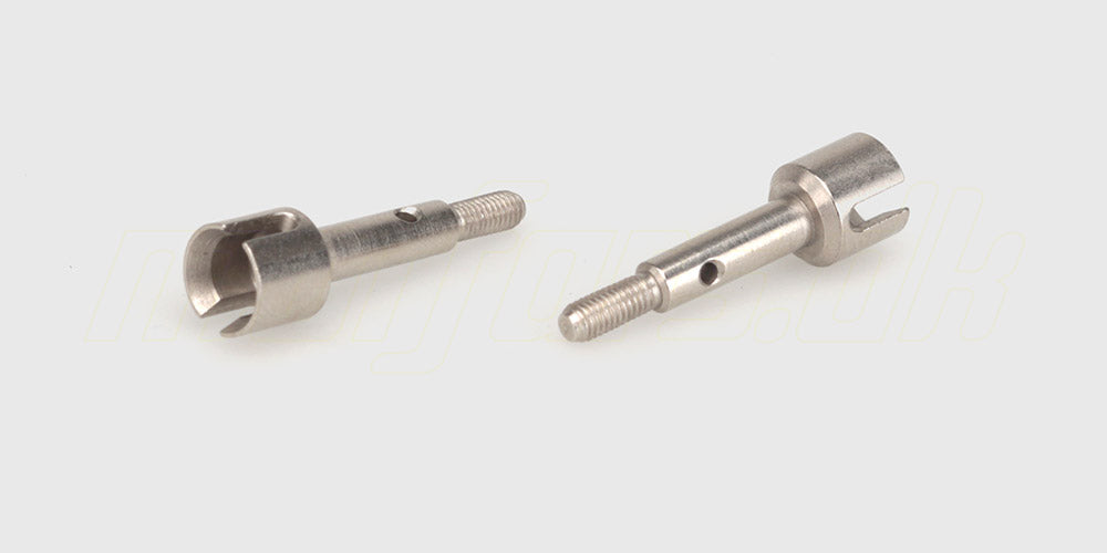 To sorte Z06 Rear axle cups i metal til bagakslen på en fjernstyret bil vist på en hvid baggrund.
