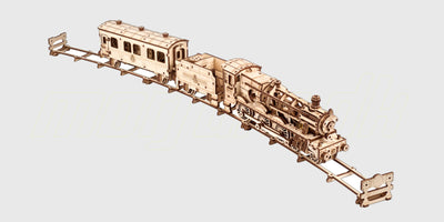 Harry Potter Knight Bus mekanisk træmodel byggesæt vist i samlet tilstand på hvid baggrund.