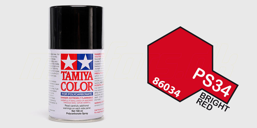 Tamiya Color PS-34 Bright Red spraymaling til Lexan karosserier på fjernstyrede biler.